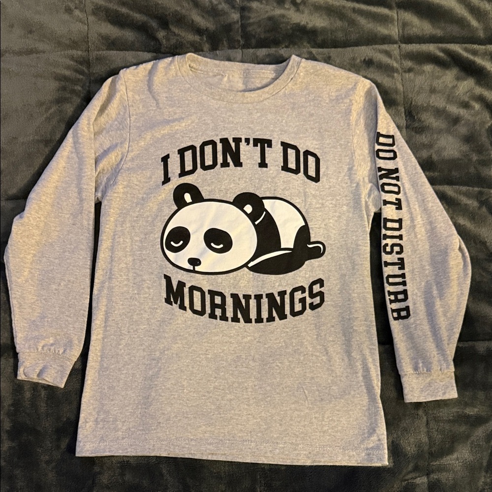 Kids Long Sleeve Shirt with Panda Graphic - Gray